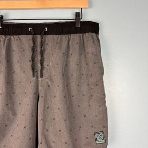 Dixxon Chad Hybrid 7" Board Shorts Men XL Black Gray Drawstring Swim Trunks